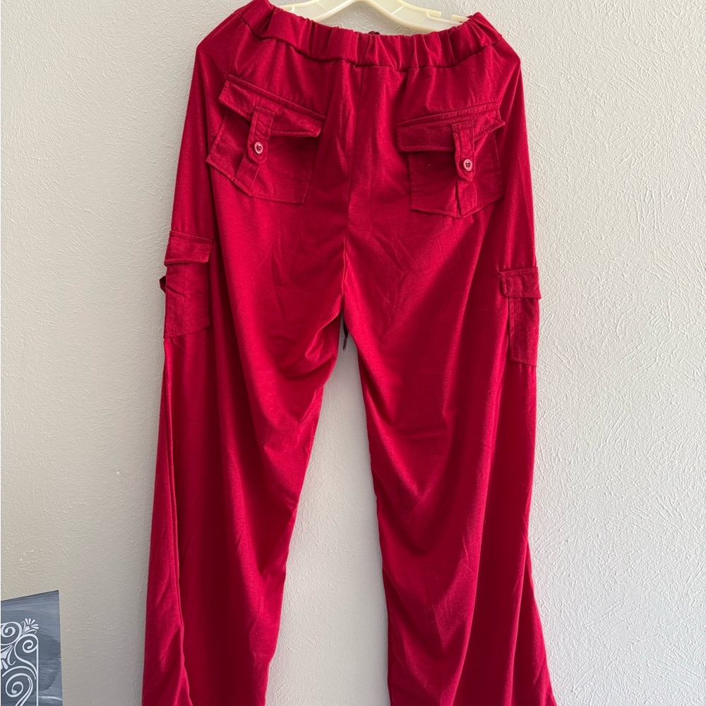Red Cargo Pants. Waist 16-18”. Rise 11.5”, Inseam 29” - Picture 2 of 2